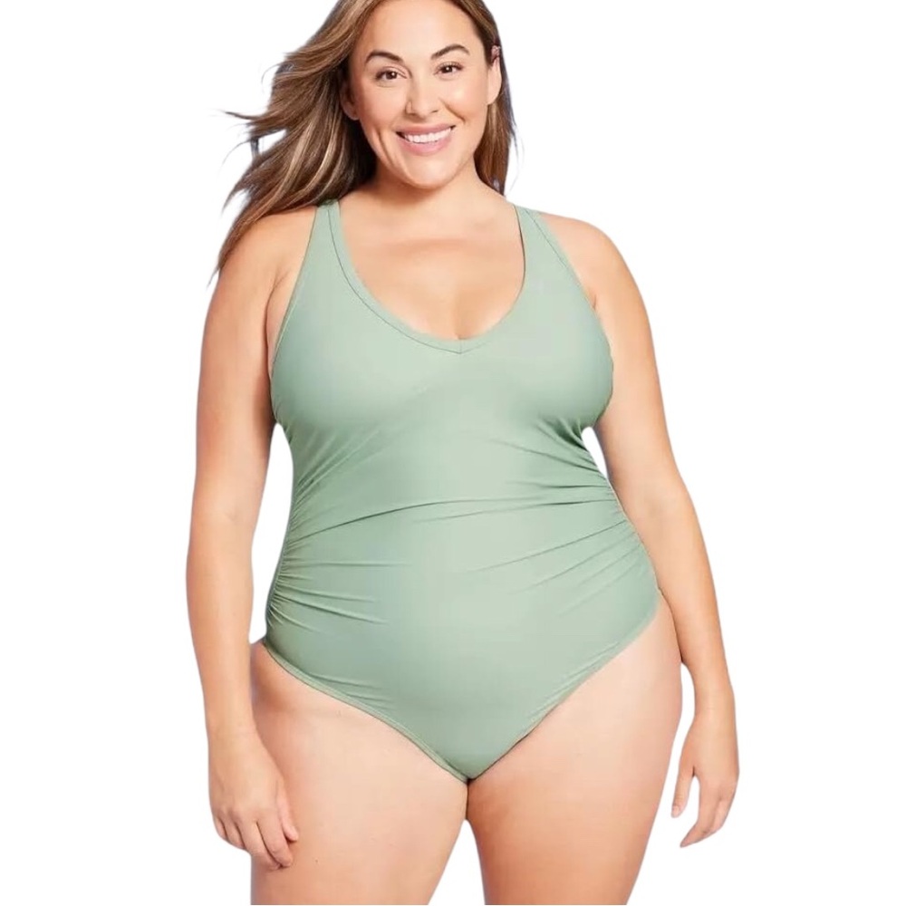 Kona Sol Women's V-Neck Over the Shoulder High Leg One-Piece Swimsuit